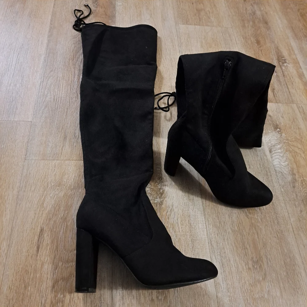 Fashion Nova Black Over The Knee-High Suede Heeled Boots Women's Size 9